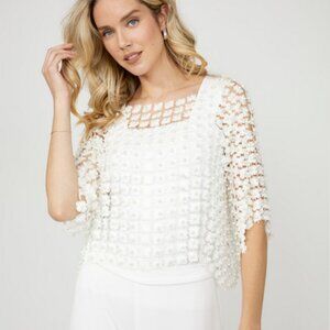 Frank Lyman Open Weave Top With Pearl Detail NWT - Size S